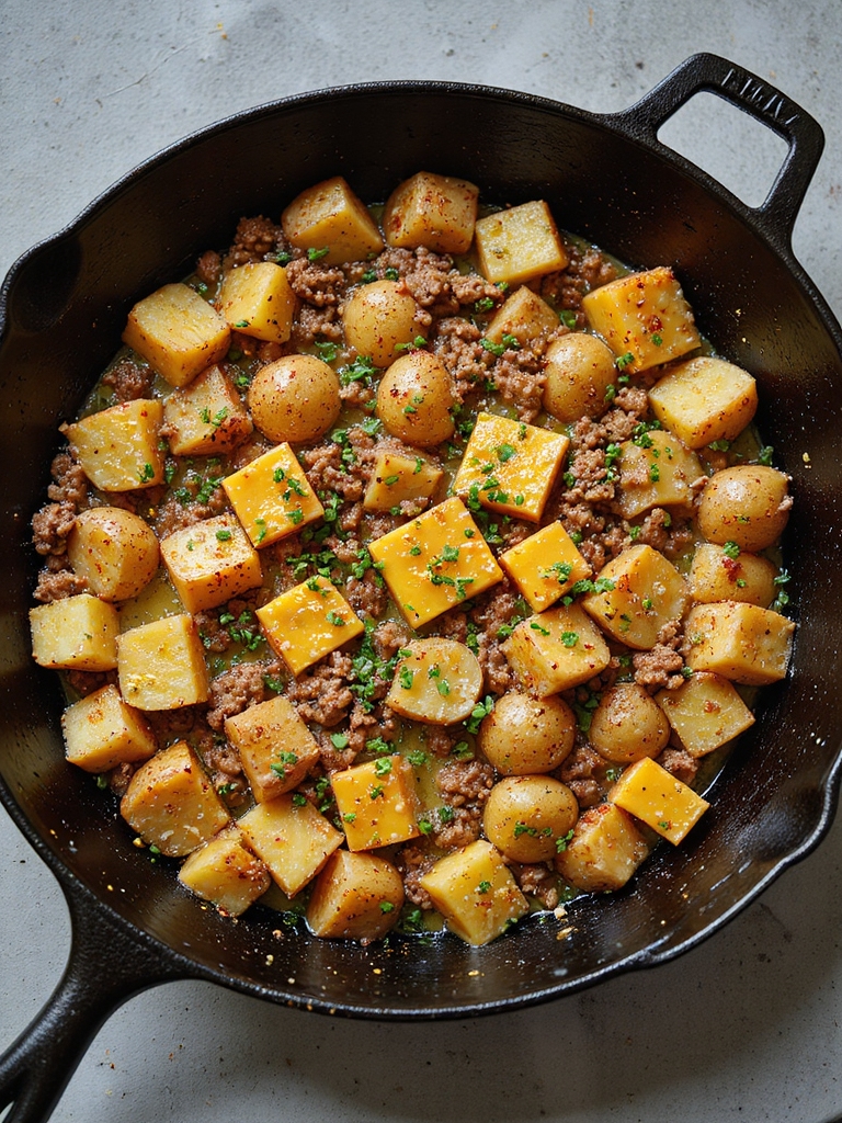 one pan cheesy pork skillet
