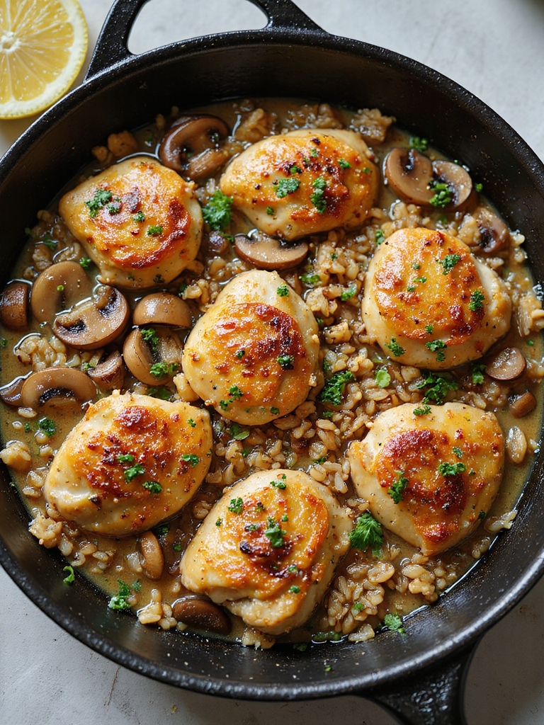 one pan creamy mushroom chicken rice