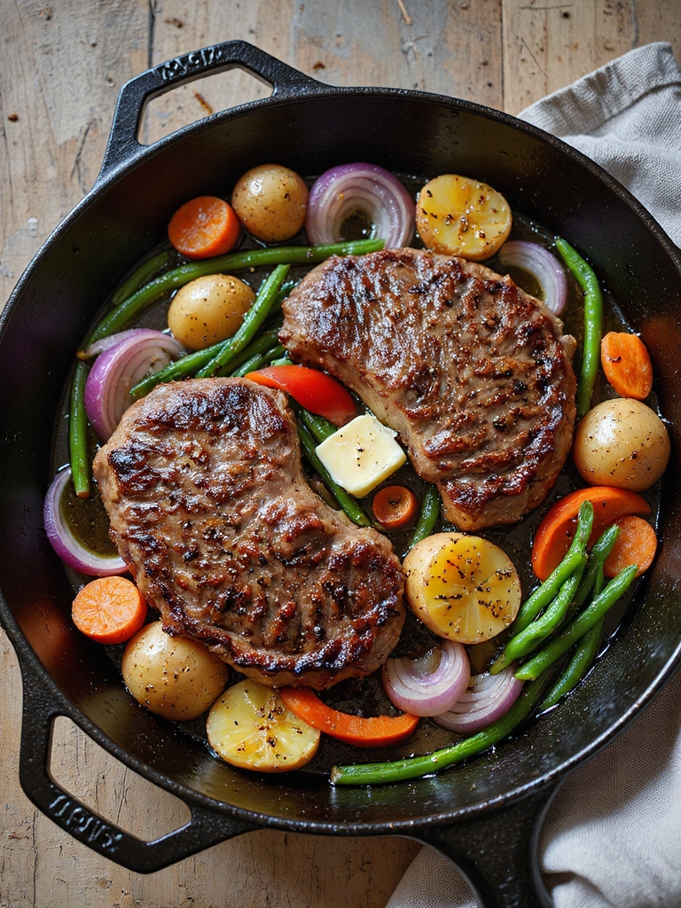 one pan steak with vegetables
