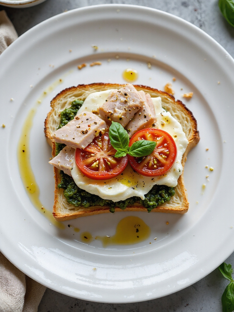 open faced turkey pesto melt