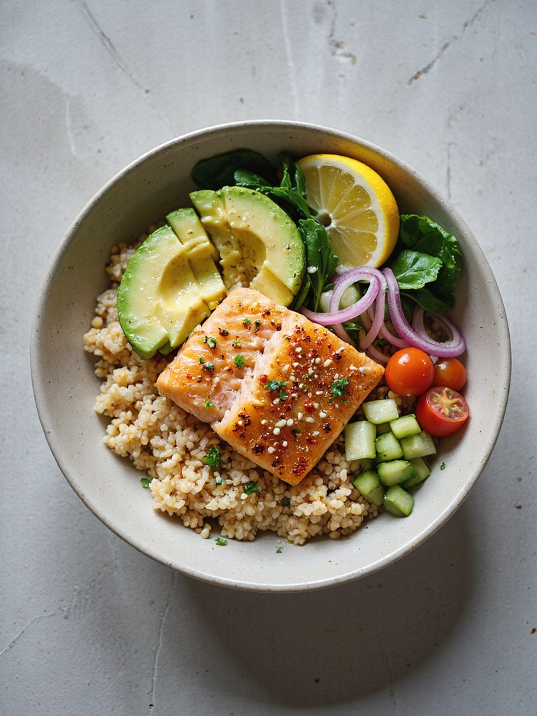 pan seared salmon quinoa bowl