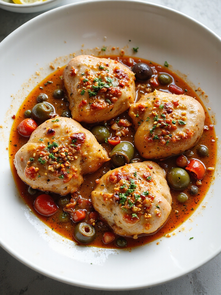 pan seared turkey in tomato olive