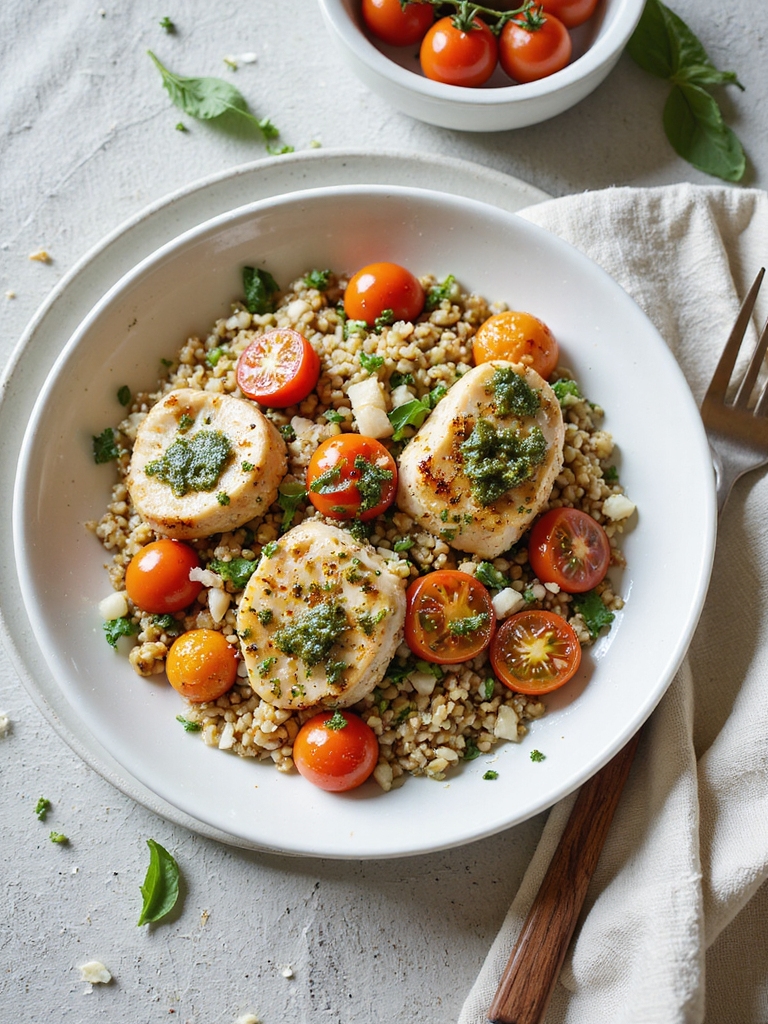 pesto chicken with farro
