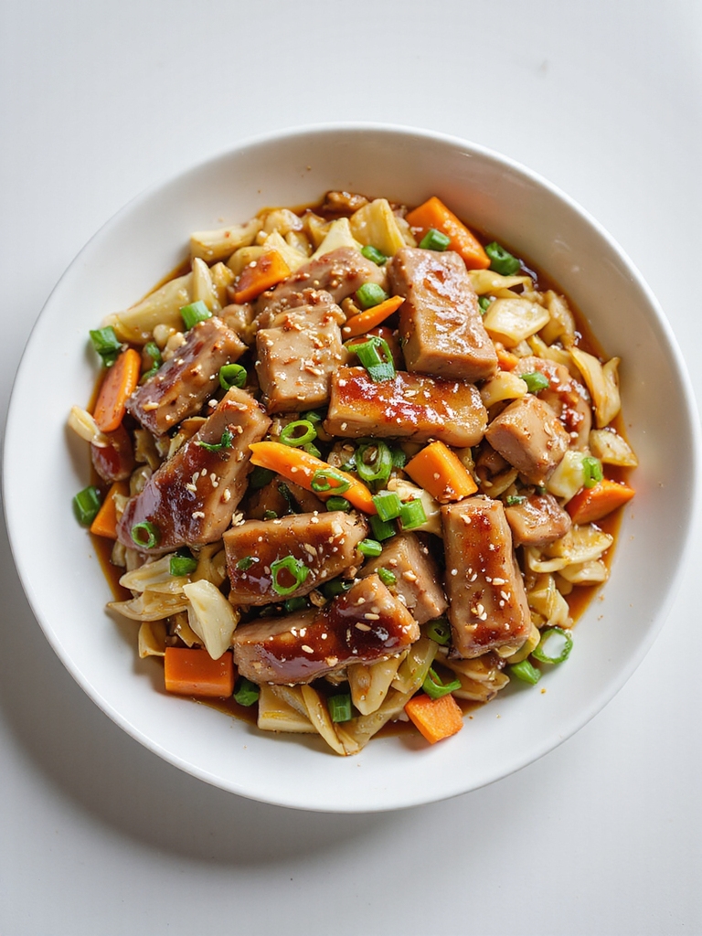 quick garlicky pork cabbage stir fry