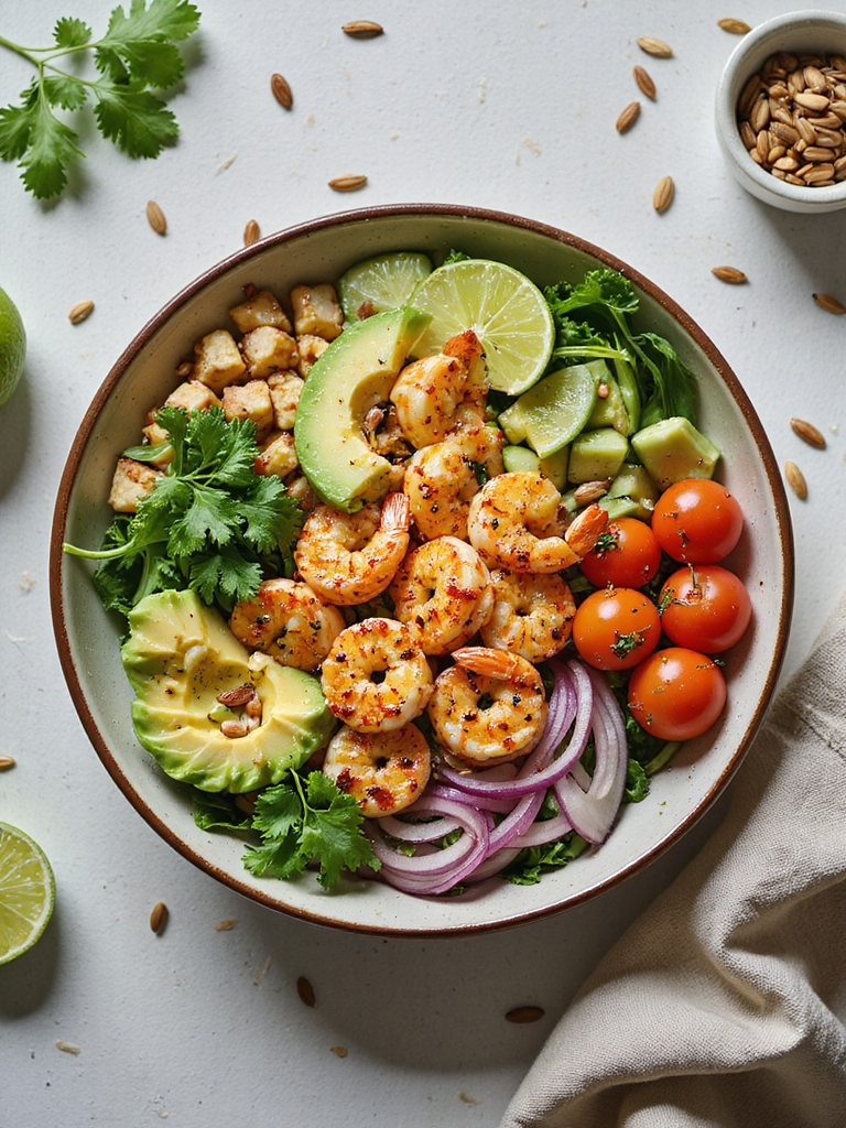 quick seared shrimp salad