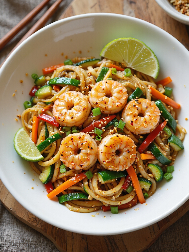quick sesame ginger shrimp zoodles