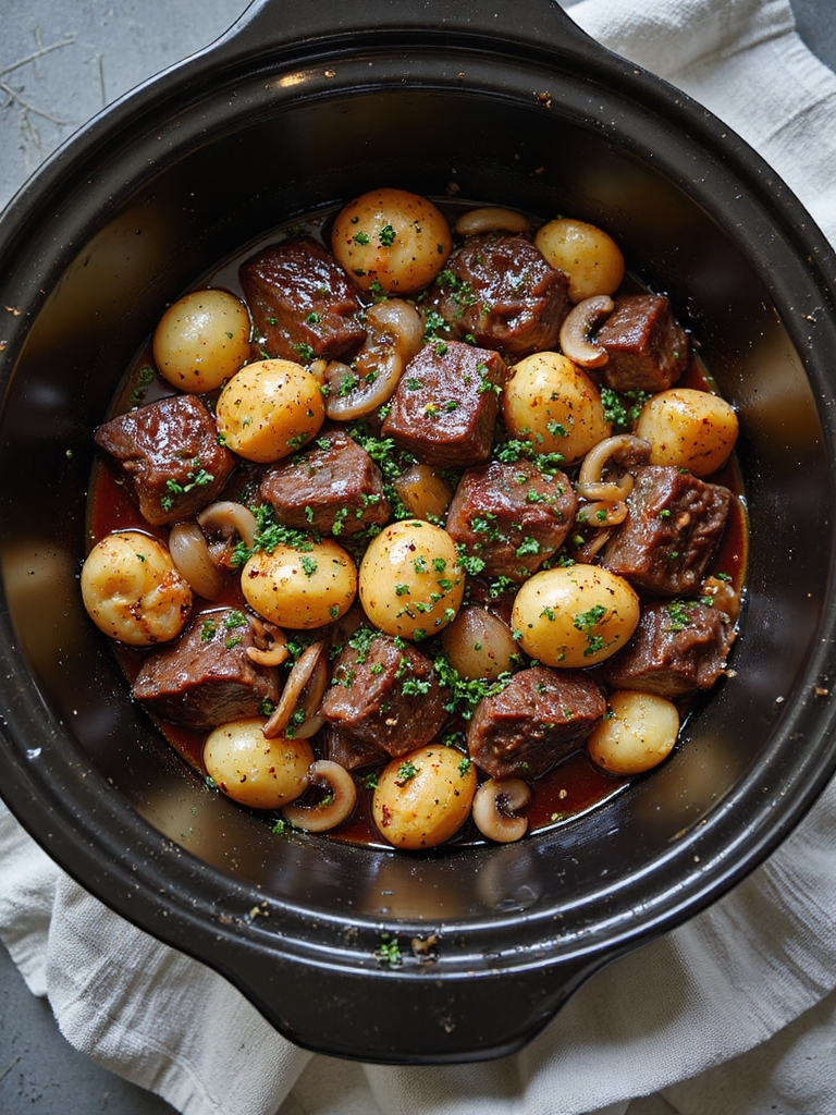 red wine braised crockpot steak