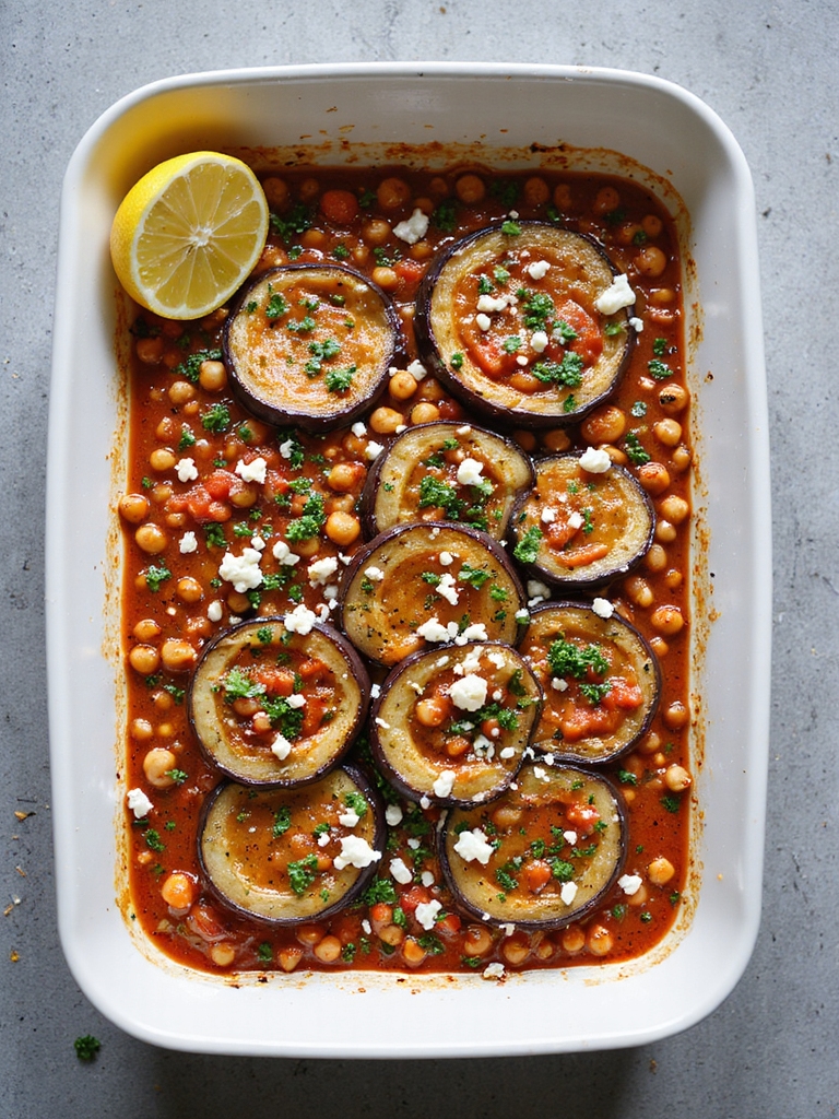 roasted eggplant chickpea casserole