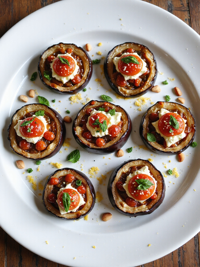 roasted eggplant goat parcels