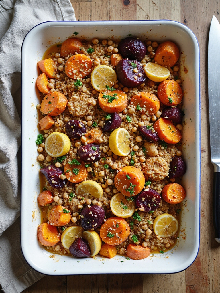 roasted roots with chickpea crust