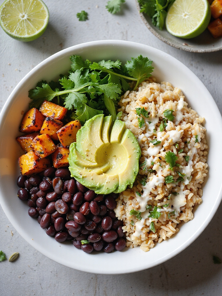 roasted sweet potato burrito bowl