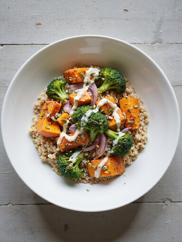 roasted vegetable farro bowl