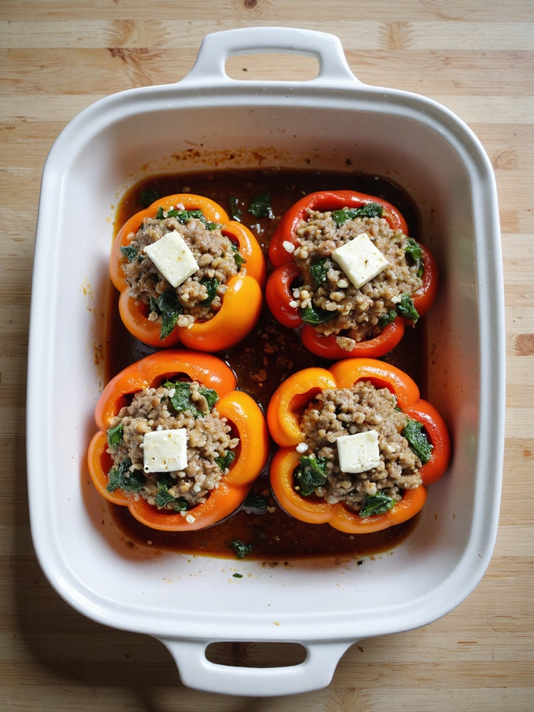 savory lamb and spinach stuffed peppers