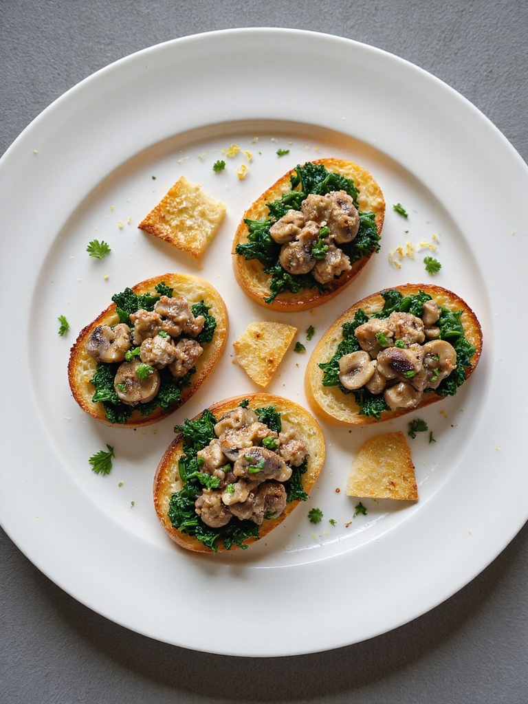 savory sausage mushroom kale crostini