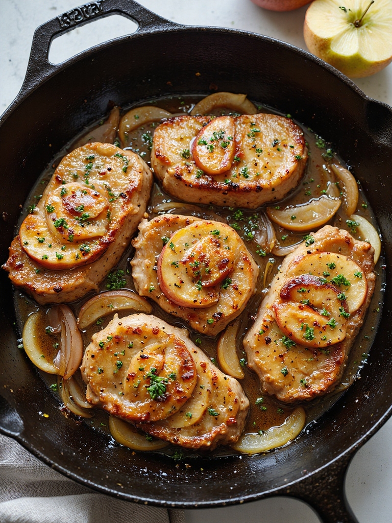 seared pork chops with apples