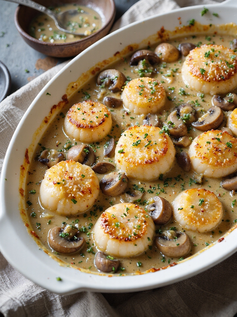 seared scallops in mornay