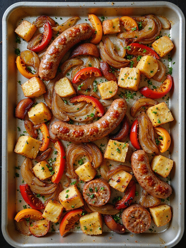 sheet pan sausage potatoes peppers
