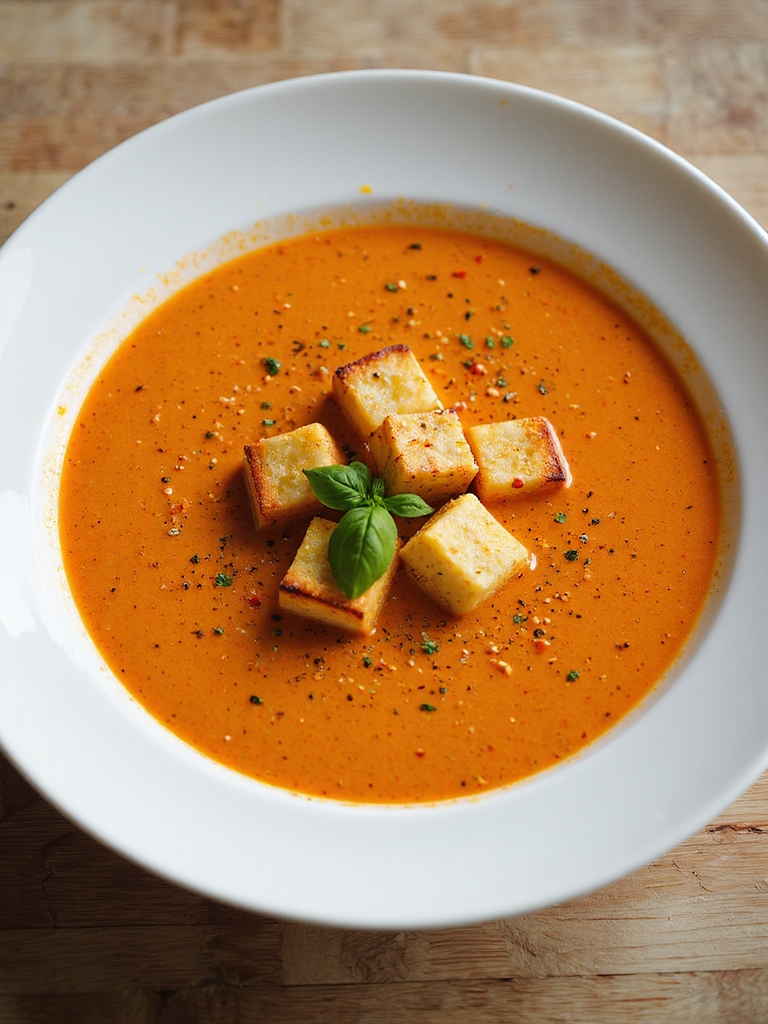 silky tomato bisque with croutons