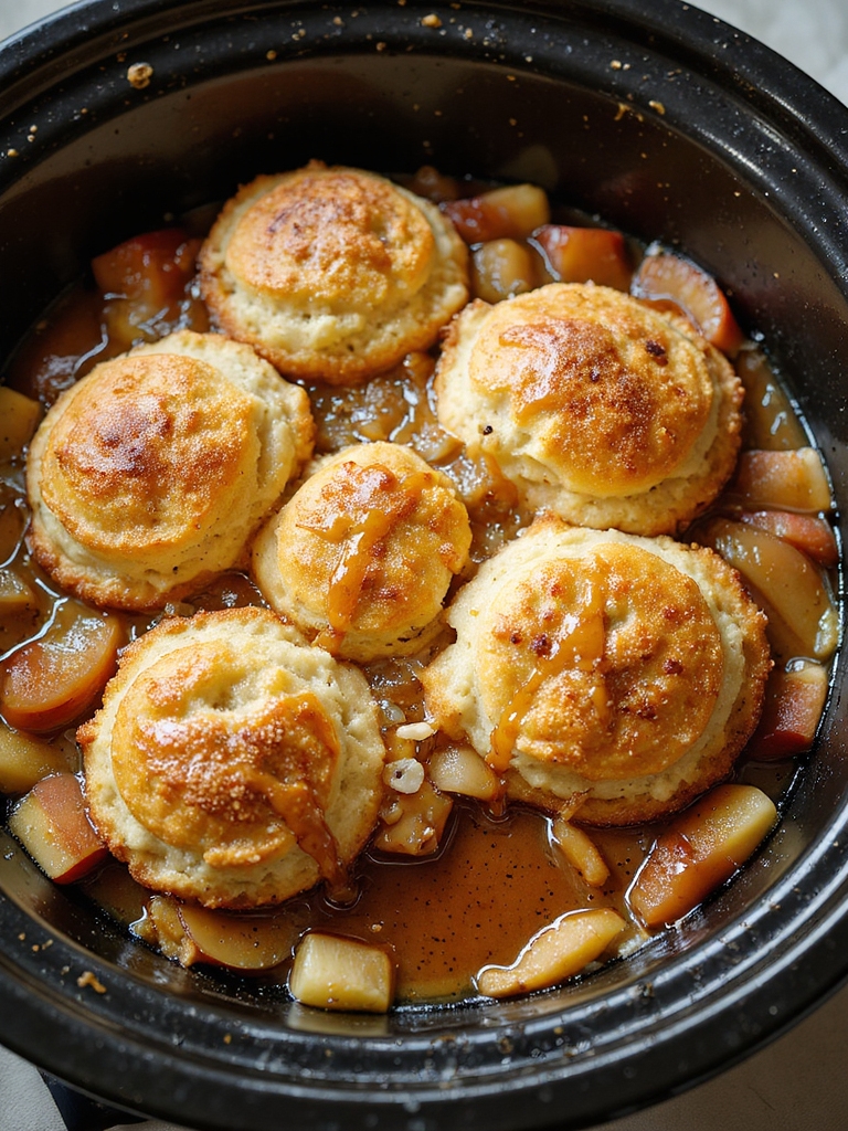 slow cooked caramel apple cobbler