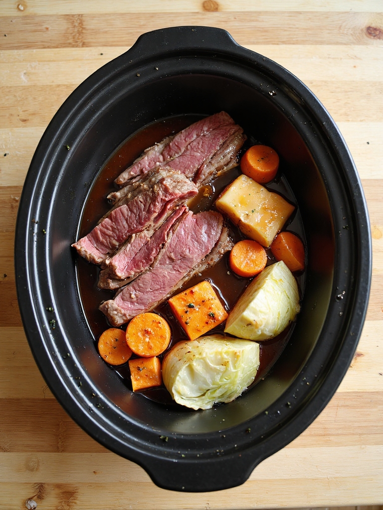 slow cooked corned beef and cabbage