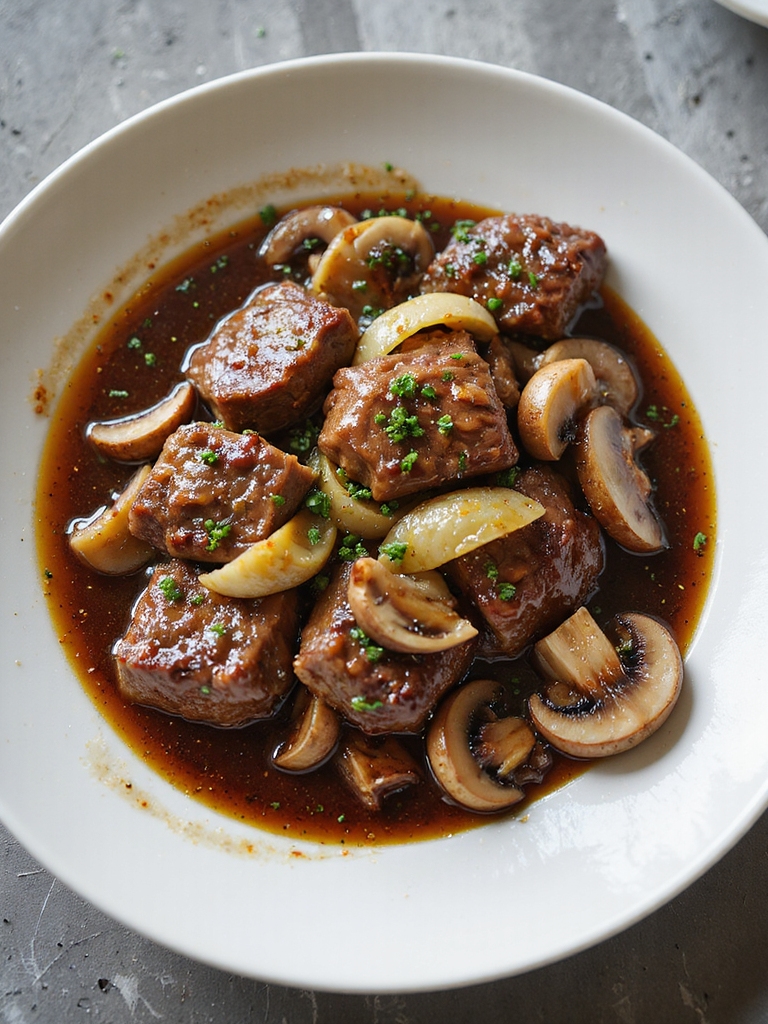slow cooked mushroom onion steak
