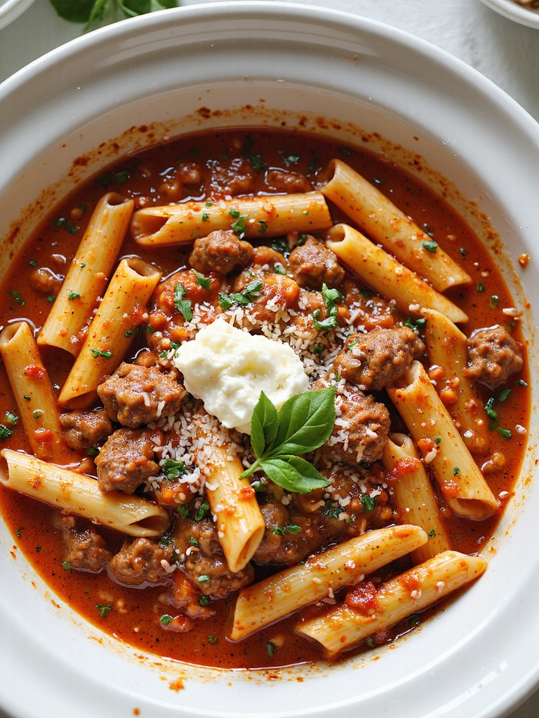 slow cooked pasta with toppings