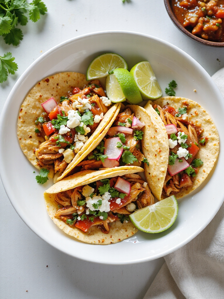 slow cooked shredded chicken tacos