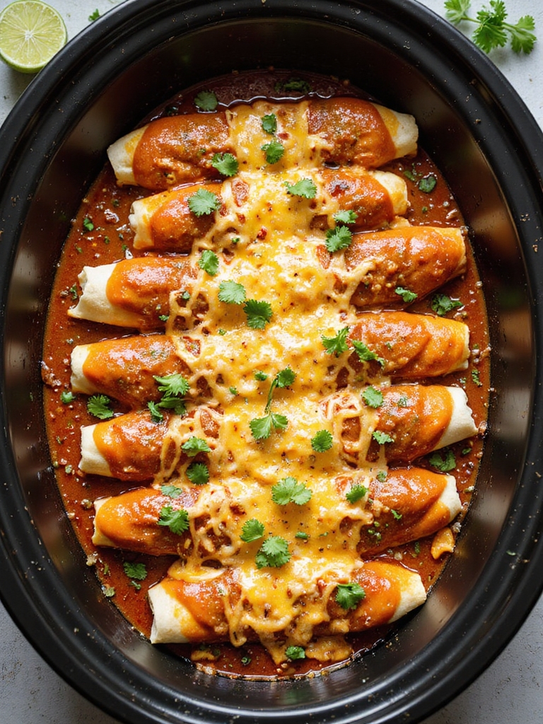 slow cooked shredded turkey enchiladas