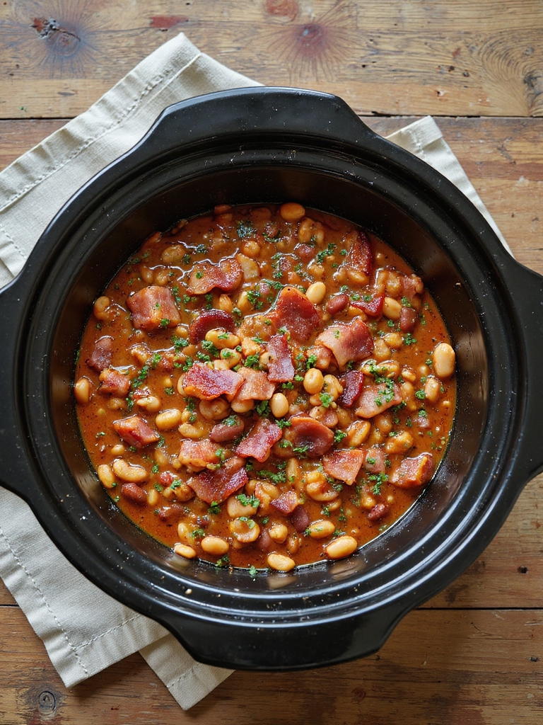 slow cooker bacon baked beans