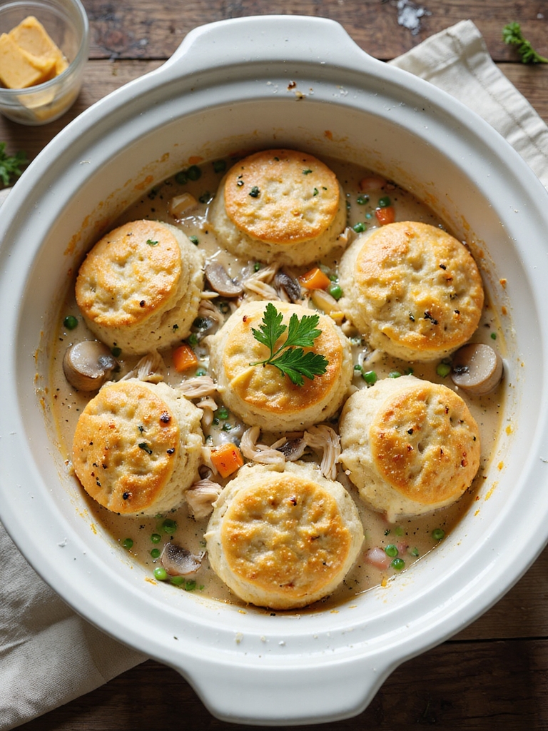slow cooker chicken cobbler casserole