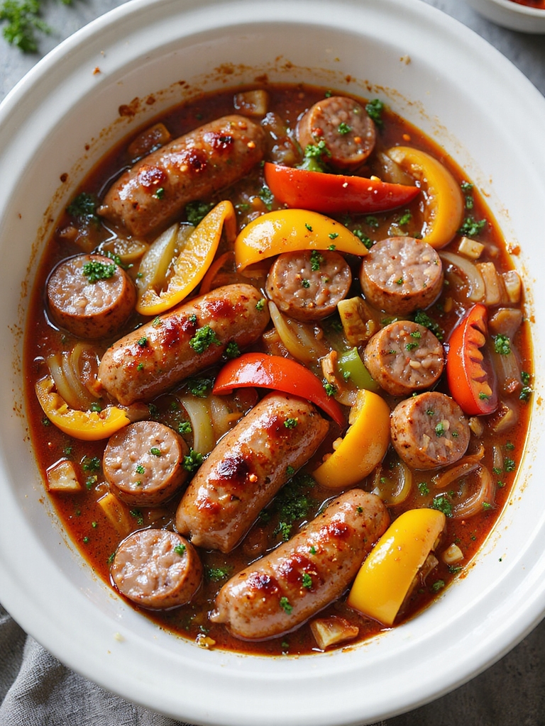 slow simmered sausage and peppers