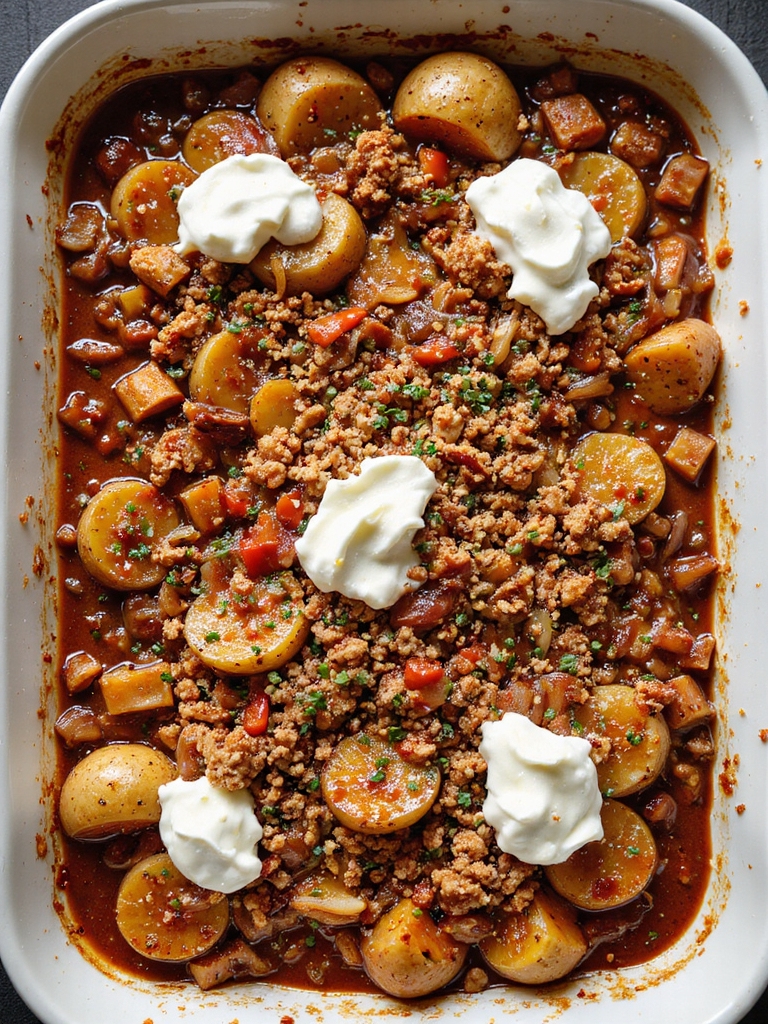 smoky bbq jackfruit potato bake