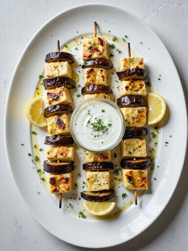 smoky grilled eggplant halloumi