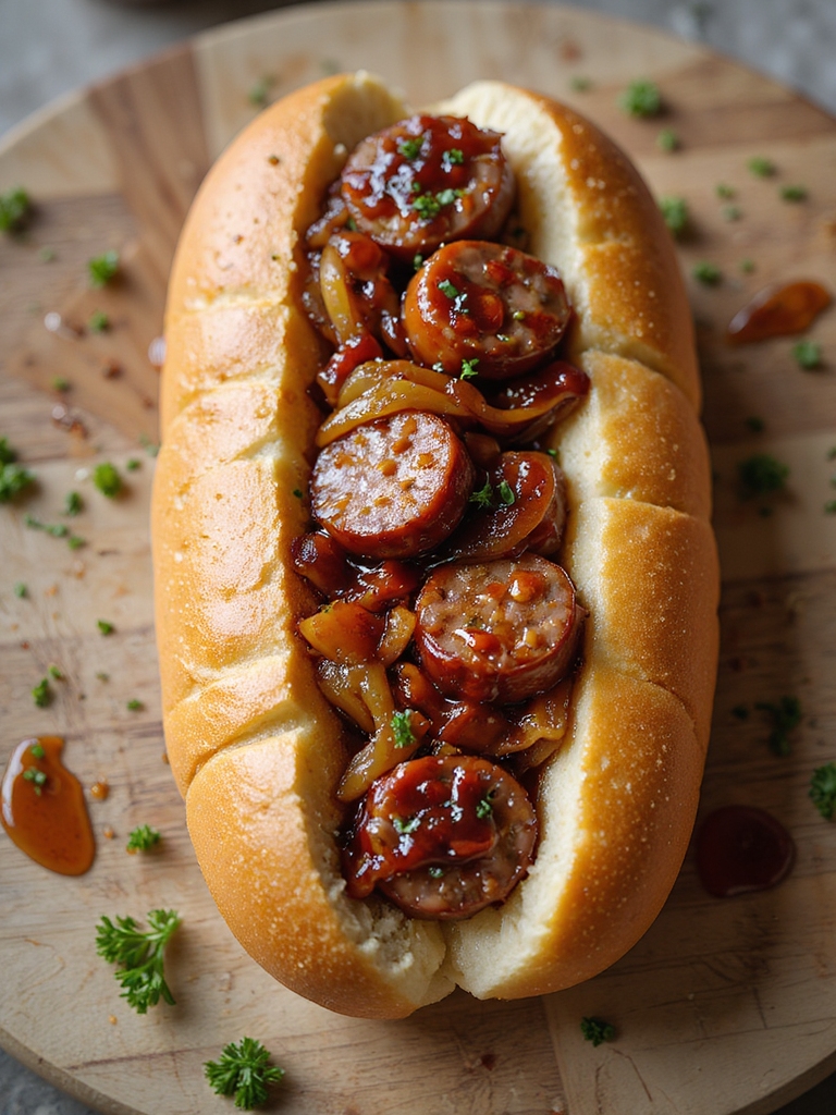 smoky sausages with caramelized onions