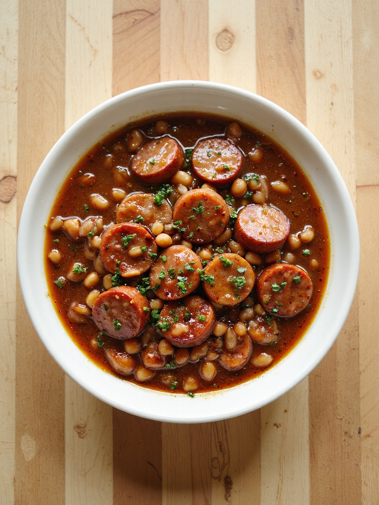 smoky sweet sausage baked beans