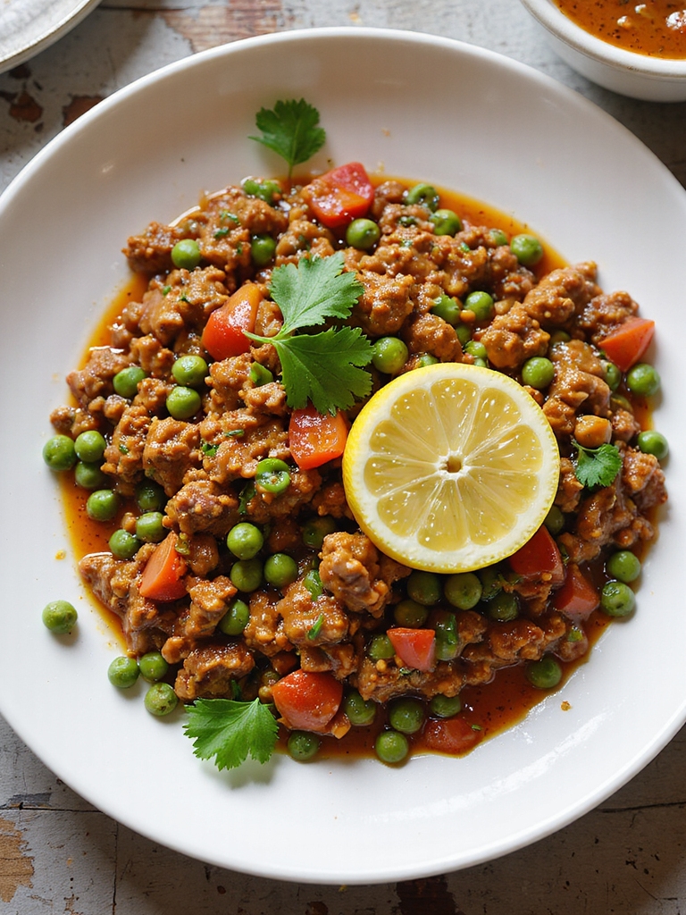 spiced lamb keema with peas