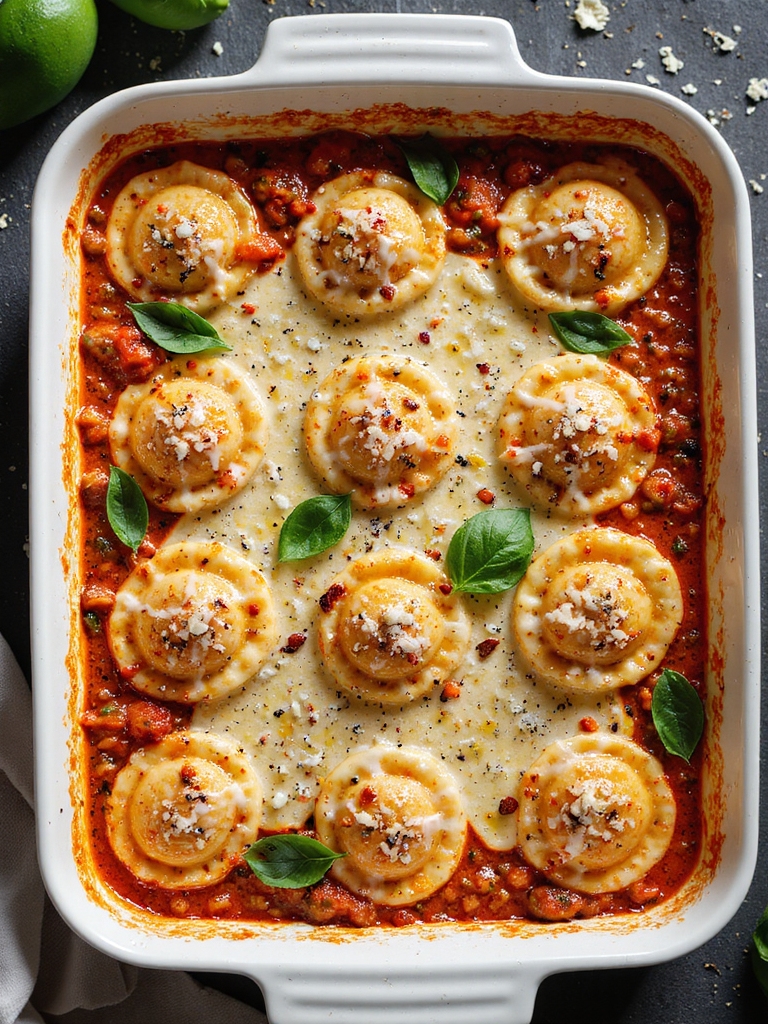 spicy arrabbiata ravioli casserole
