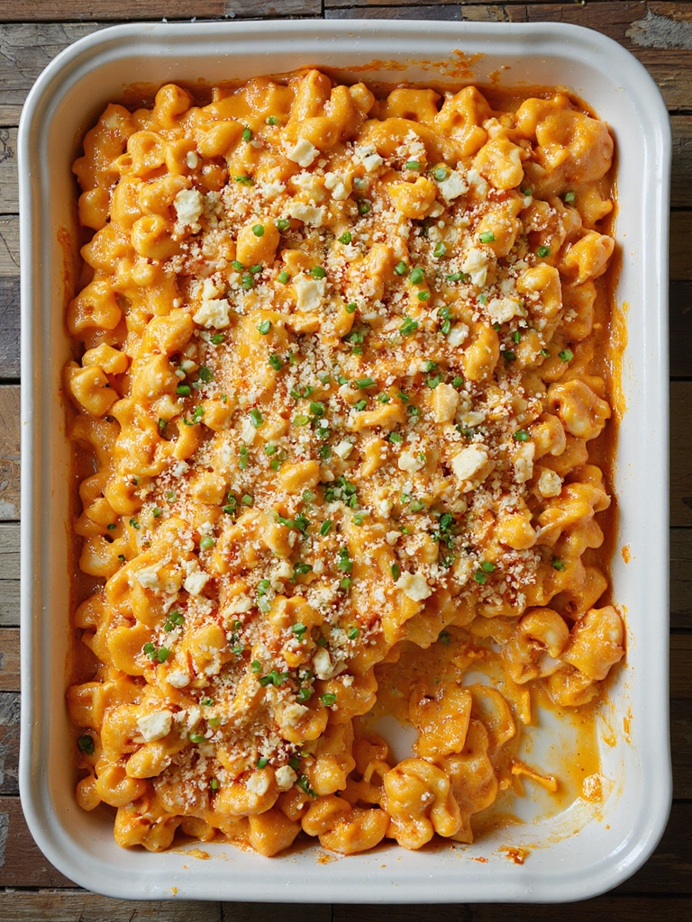 spicy buffalo chicken mac casserole