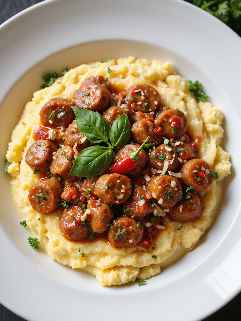 spicy sausage rag over polenta