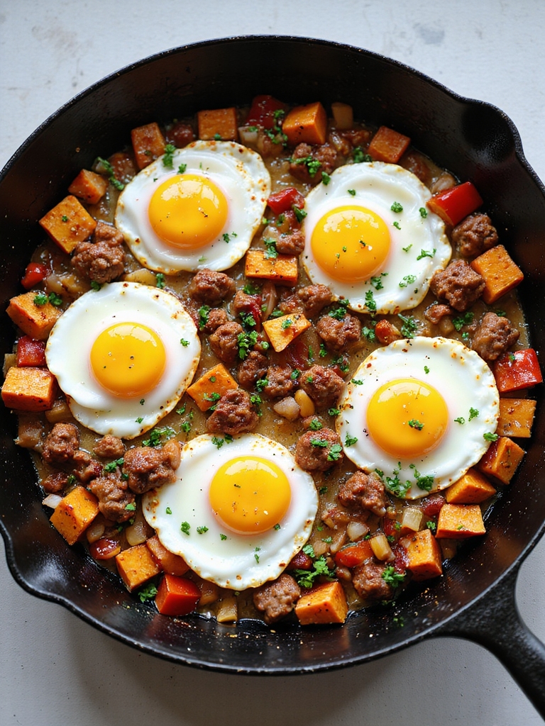 spicy sausage sweet potato hash