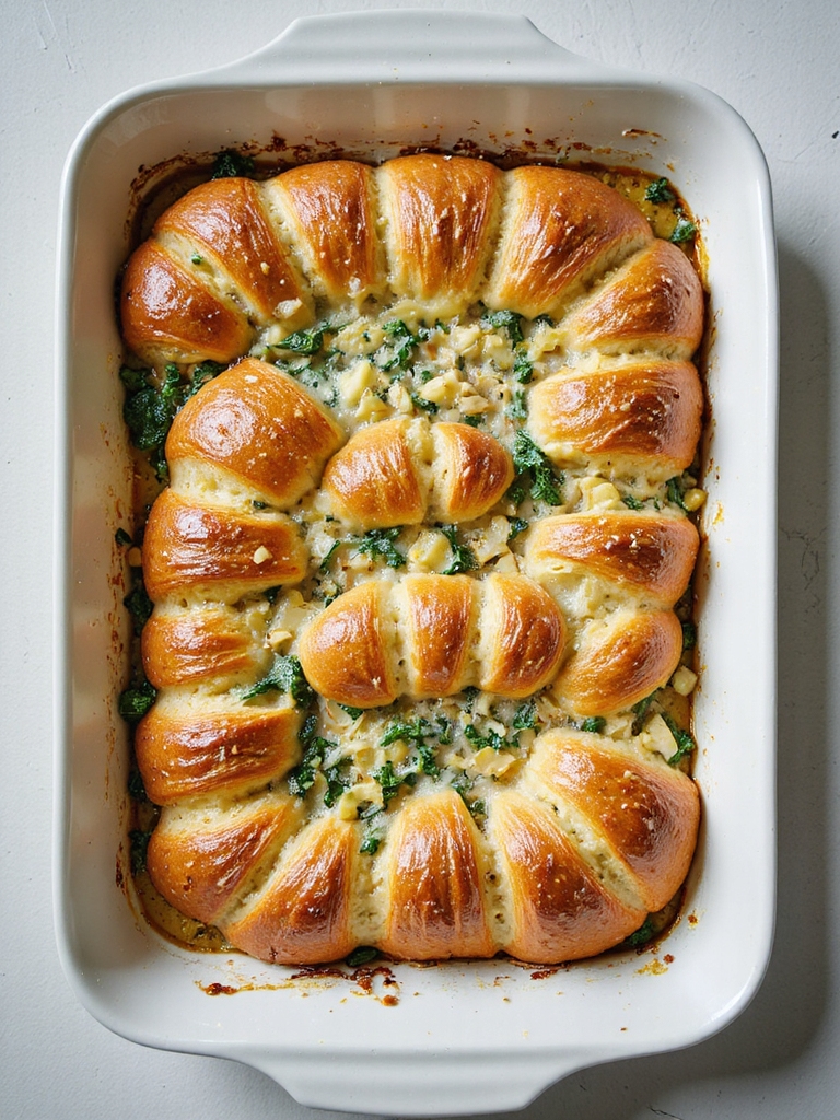 spinach artichoke croissant casserole