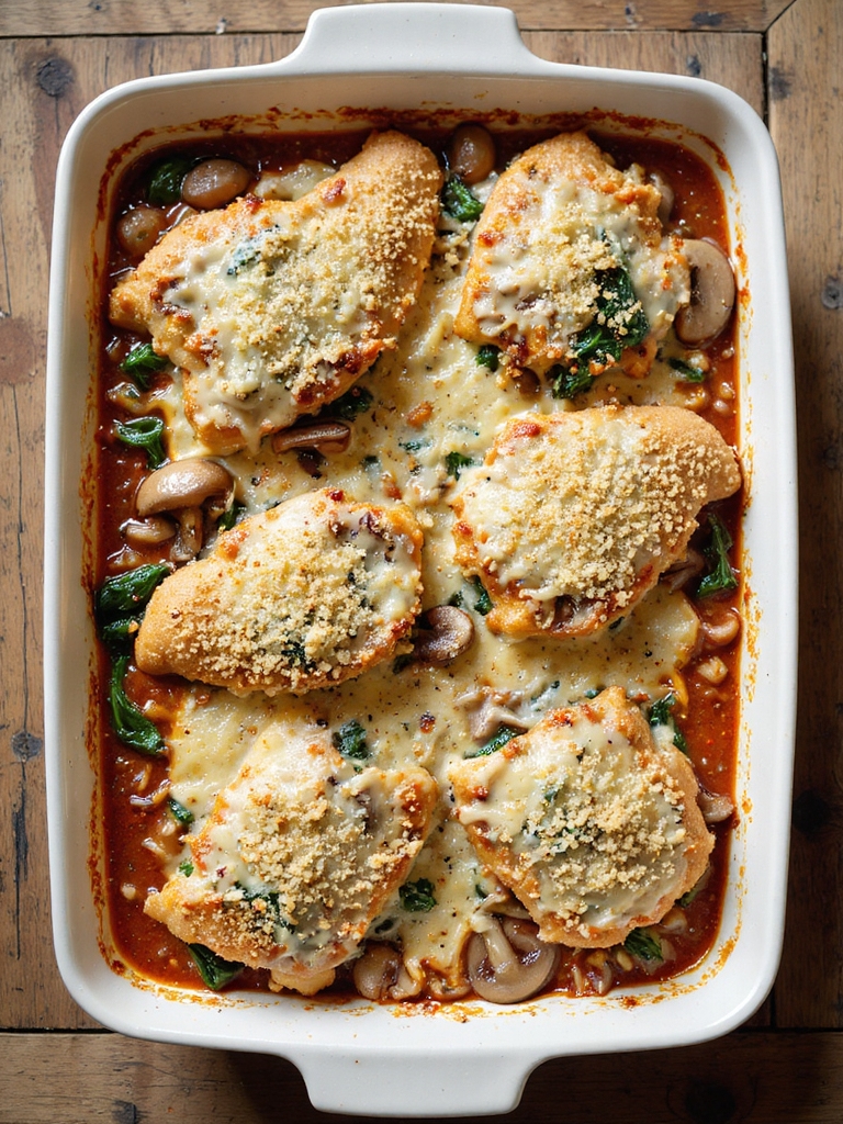 spinach mushroom chicken parmesan casserole