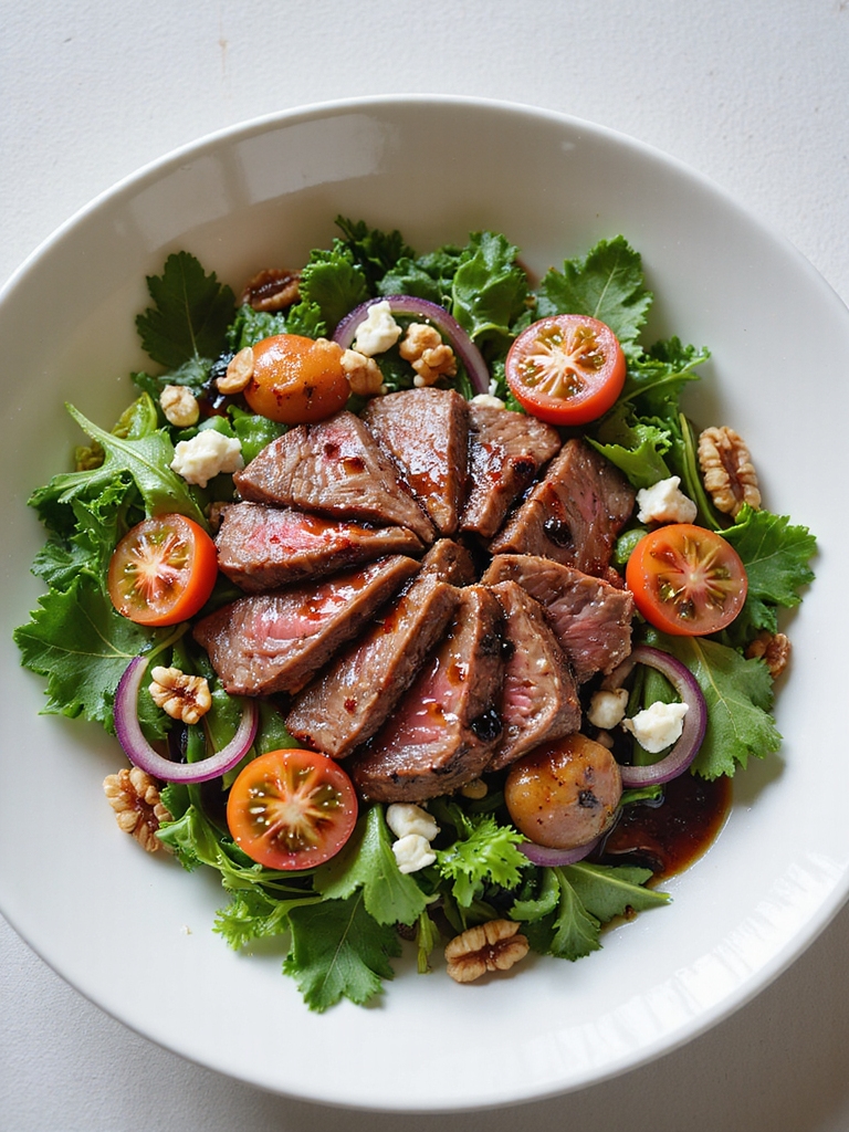 steak salad with balsamic onions