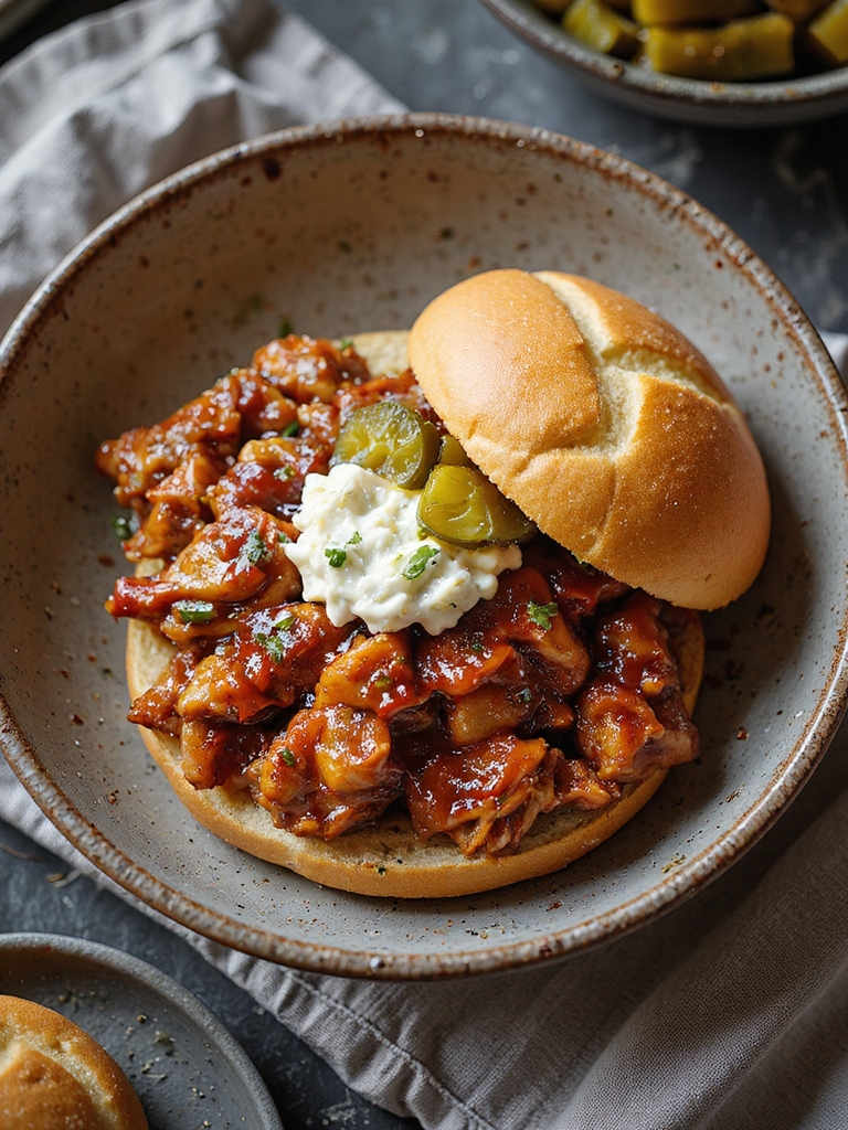 sticky smoky brown sugar pulled chicken