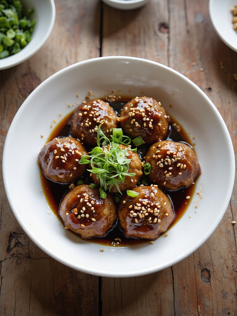 sticky soy ginger pork meatballs