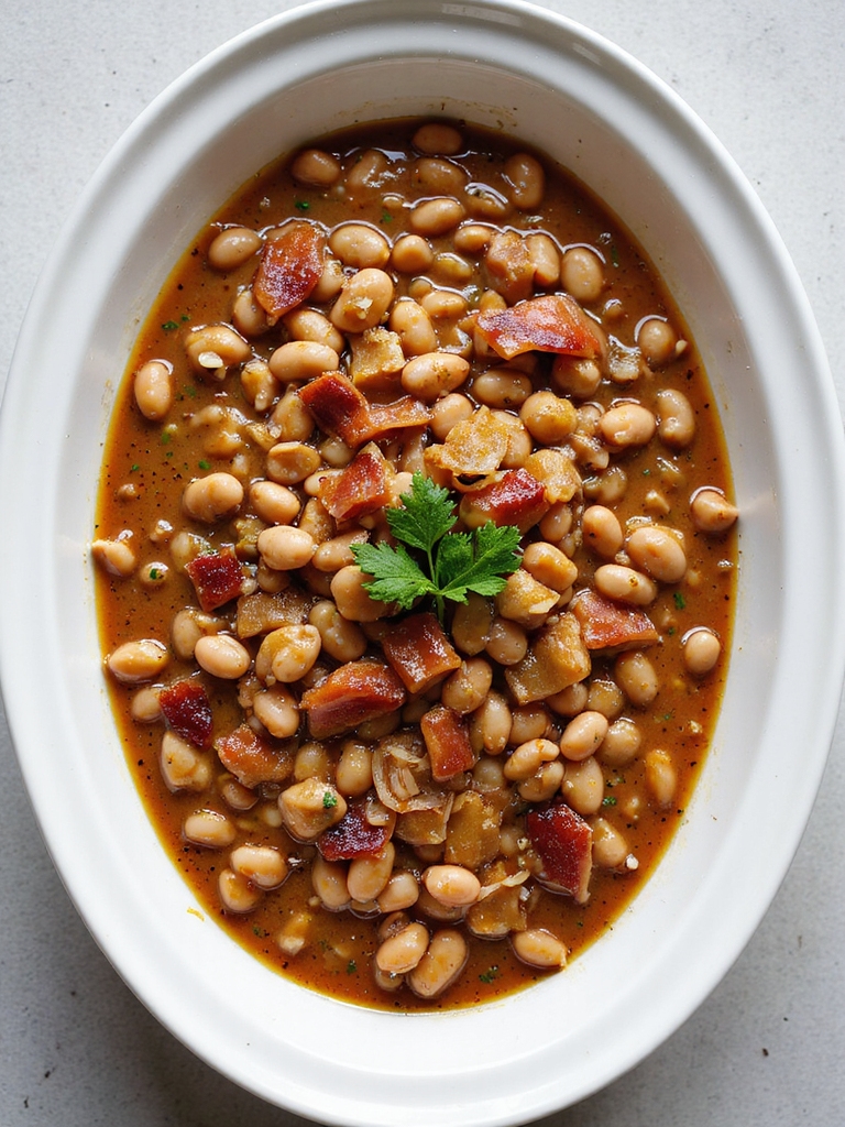 sweet and tangy slow cooker beans