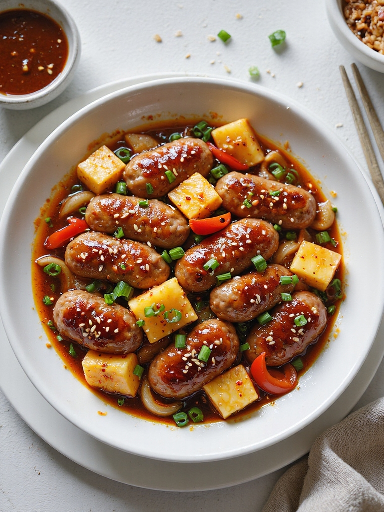 sweet spicy pineapple sausage skillet