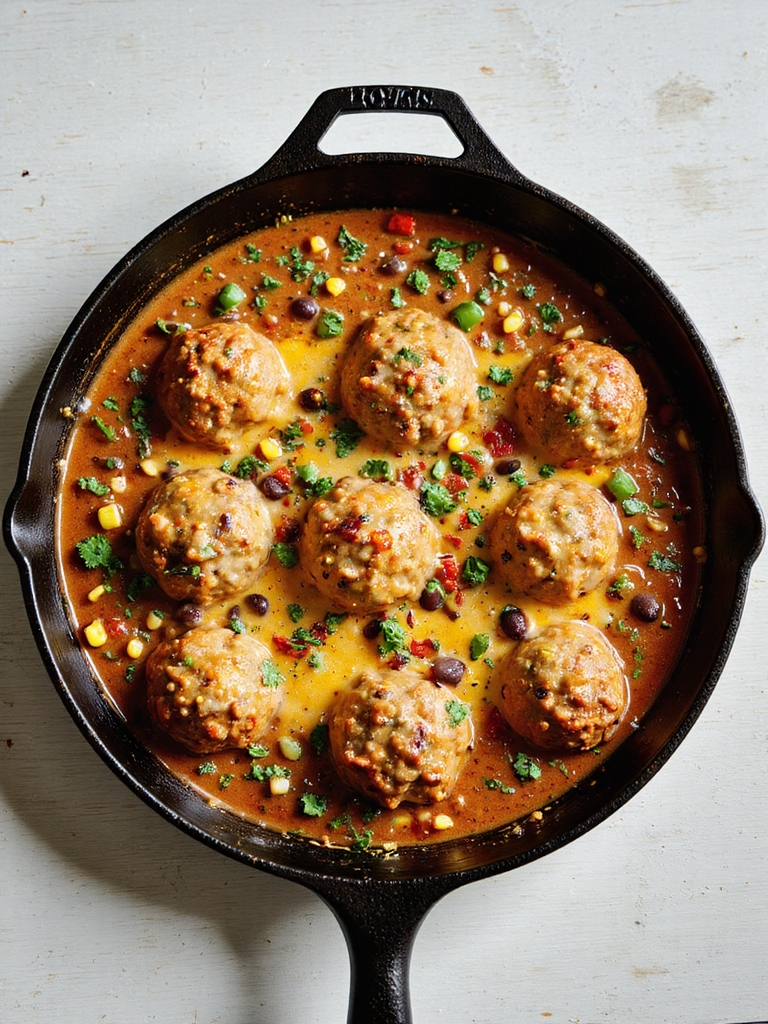 tex mex meatball skillet casserole
