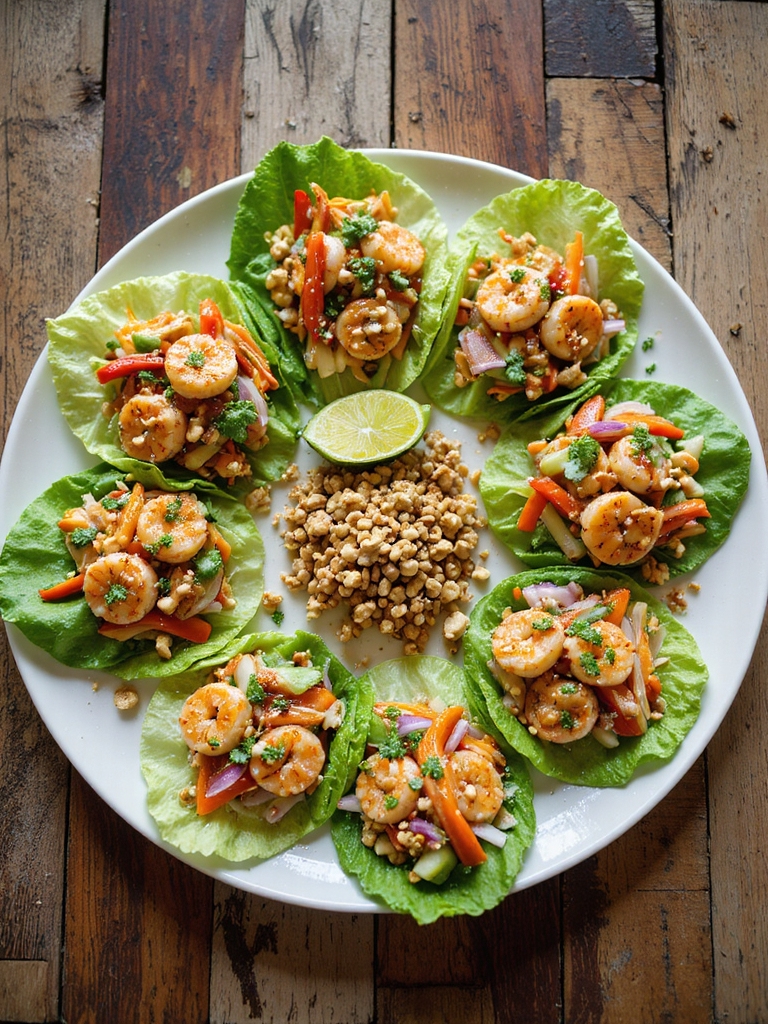 thai inspired shrimp lettuce wraps