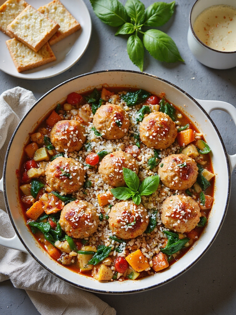 veggie packed meatball rice casserole